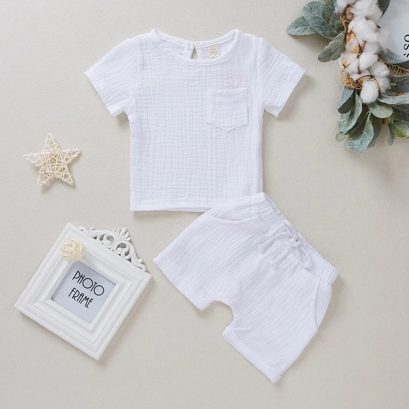 Kids Linen Cotton Shorts & Tshirt Matching Set