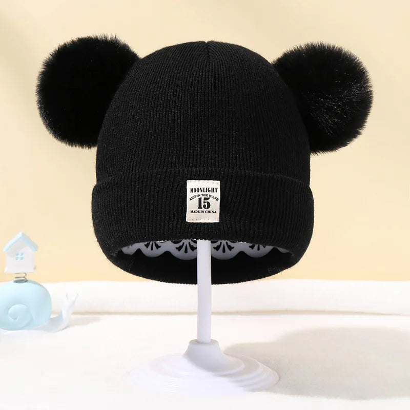 Knitted Beanie Hat with Pom Poms (Copy)