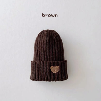 Kids Knitted Ribbed Beanie with Bear Embroidery (Copy)