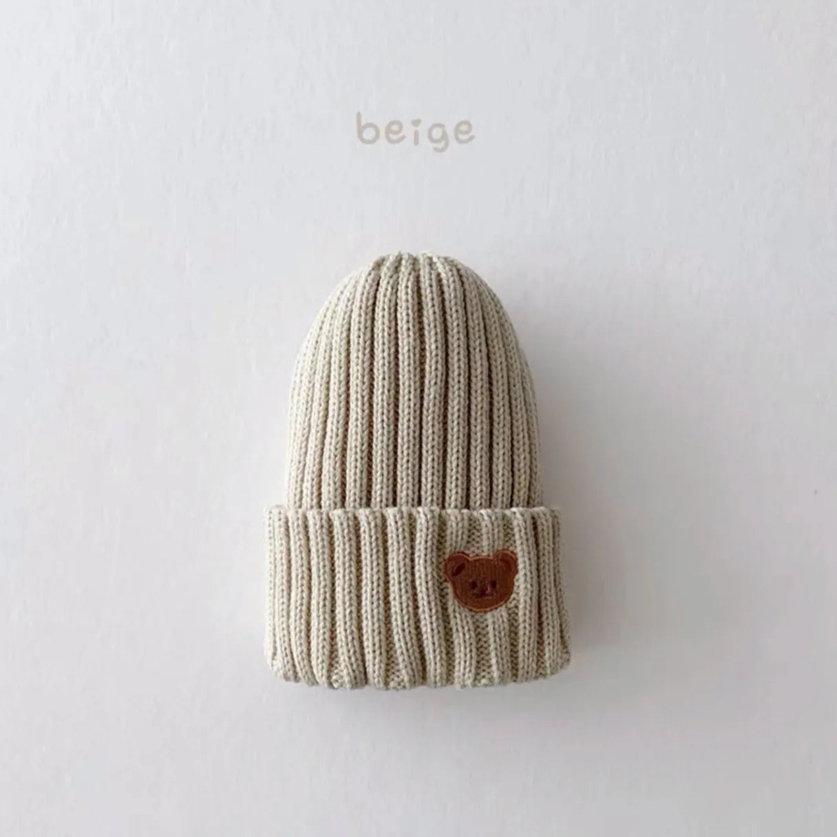 Kids Knitted Ribbed Beanie with Bear Embroidery (Copy)